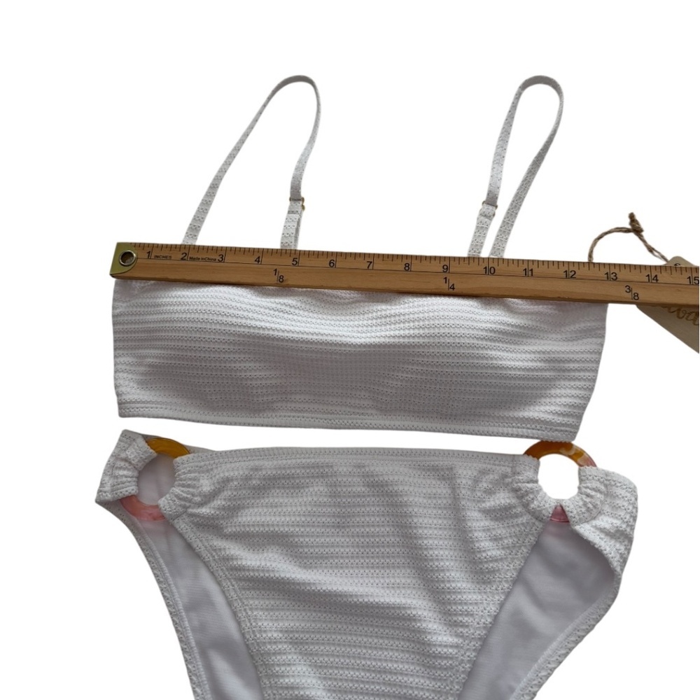Cabana del Sol White Textured Ring Detail Bikini Set - Picture 10 of 11